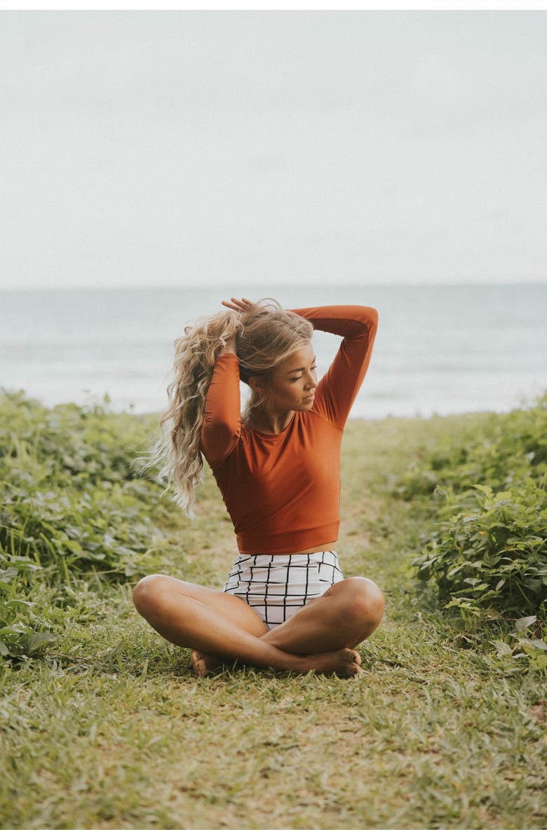 Geode Swimwear Kokkini Long Sleeve Rashguard Top, Alternate, color, Rust Orange