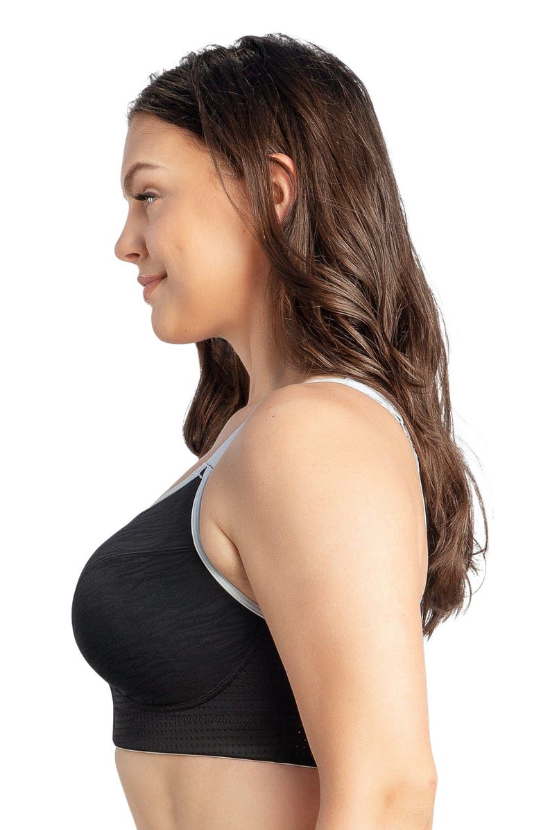 Parfait Wave Front Zipper Sports Bra, Alternate, color, Black