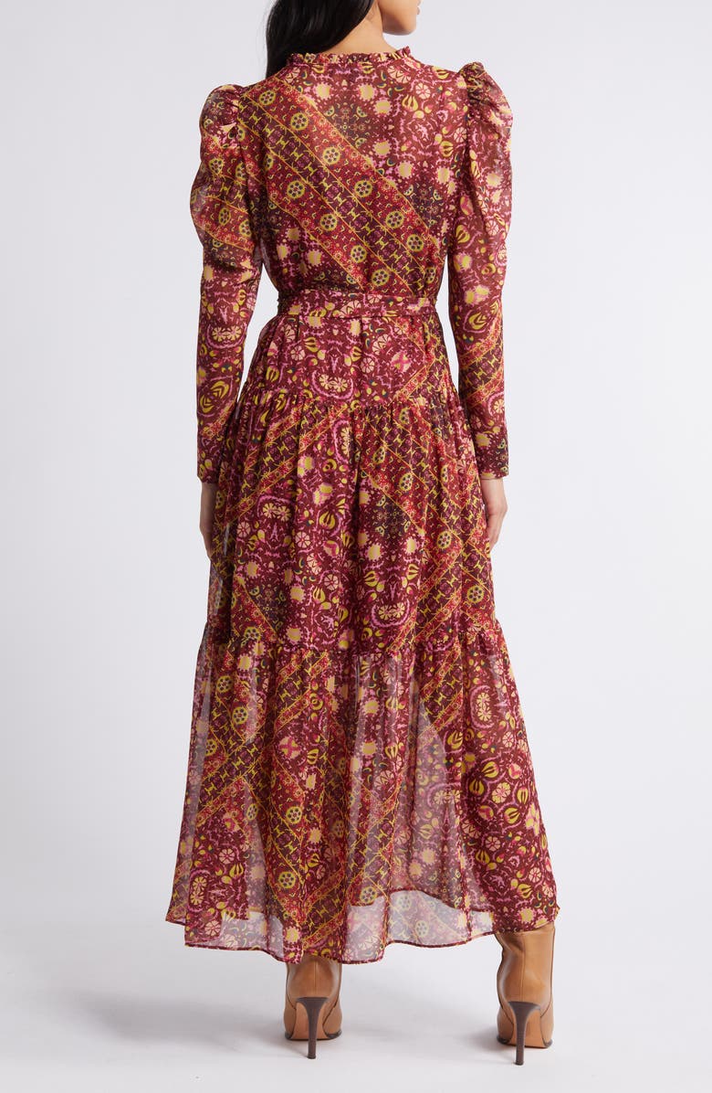 Julia Jordan Print Long Sleeve Chiffon Tiered Dress, Alternate, color, Red Multi