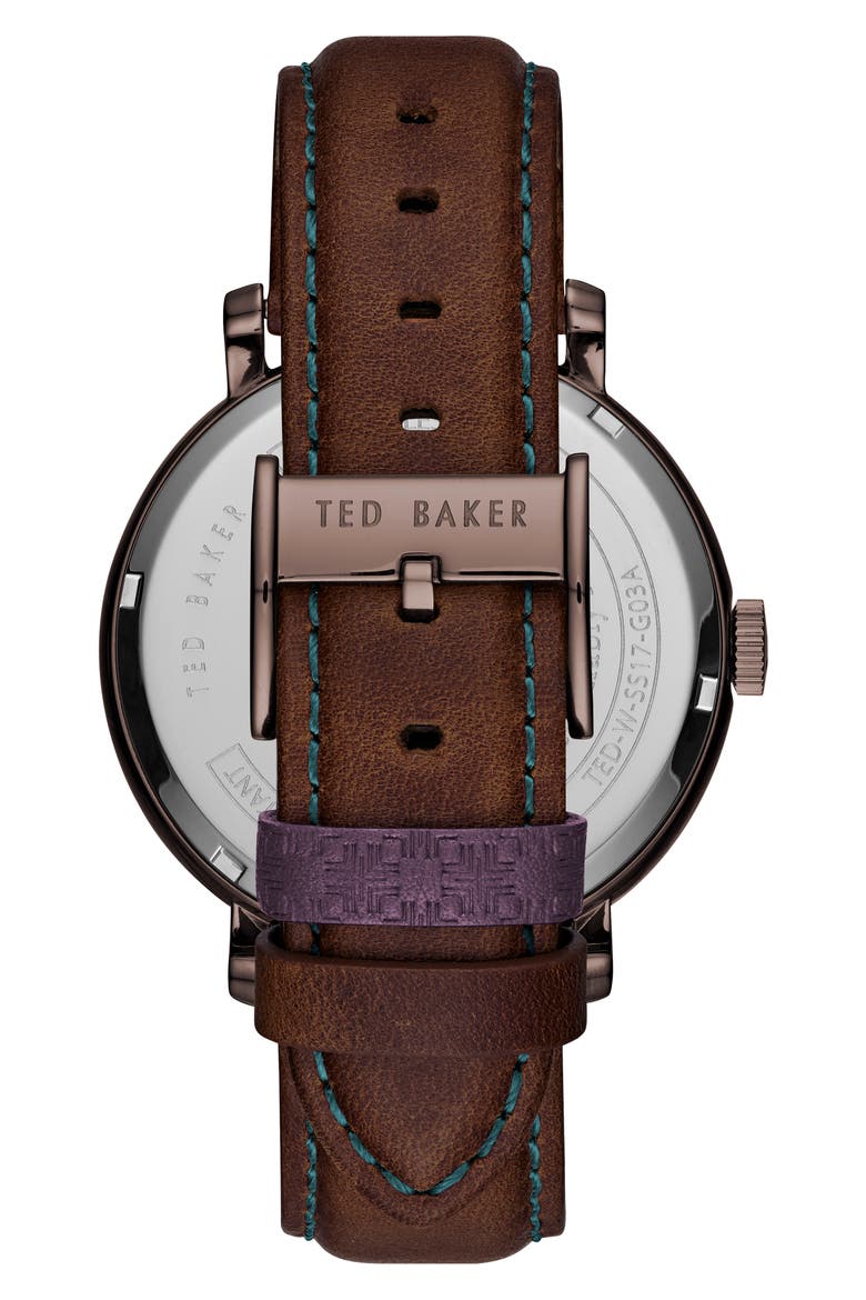Trent Leather Strap Watch, 44mm, Alternate, color, BROWN/ DARK BROWN