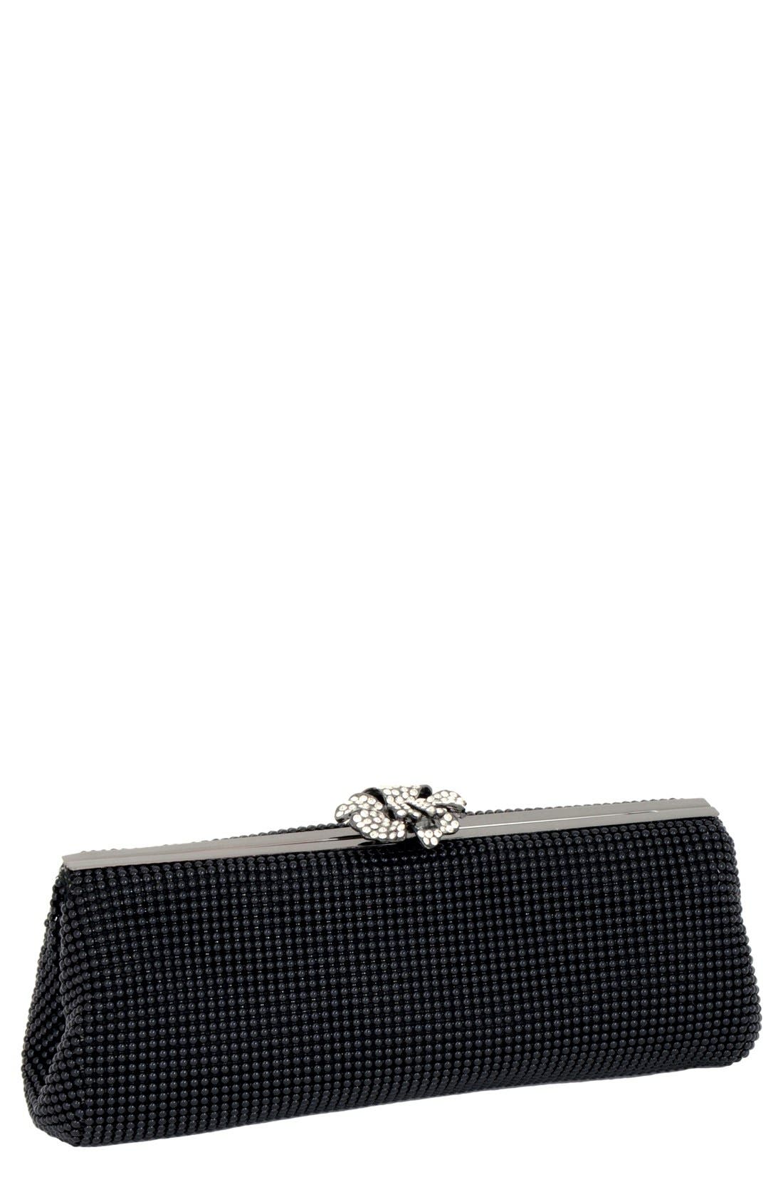 Whiting & Davis 'Crystal Flower' Metal Mesh Clutch, Main, color, 