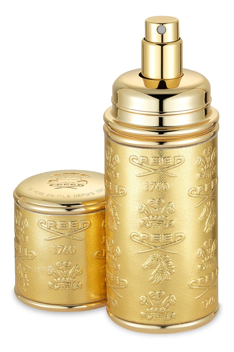 Refillable Deluxe Leather Atomizer, Main, color, GOLD/GOLD TRIM