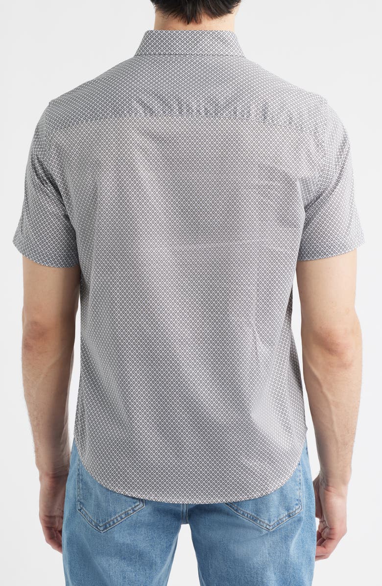 Johnston & Murphy Logan Print Short Sleeve Button-Up Shirt, Alternate, color, Gray Diamond Grid