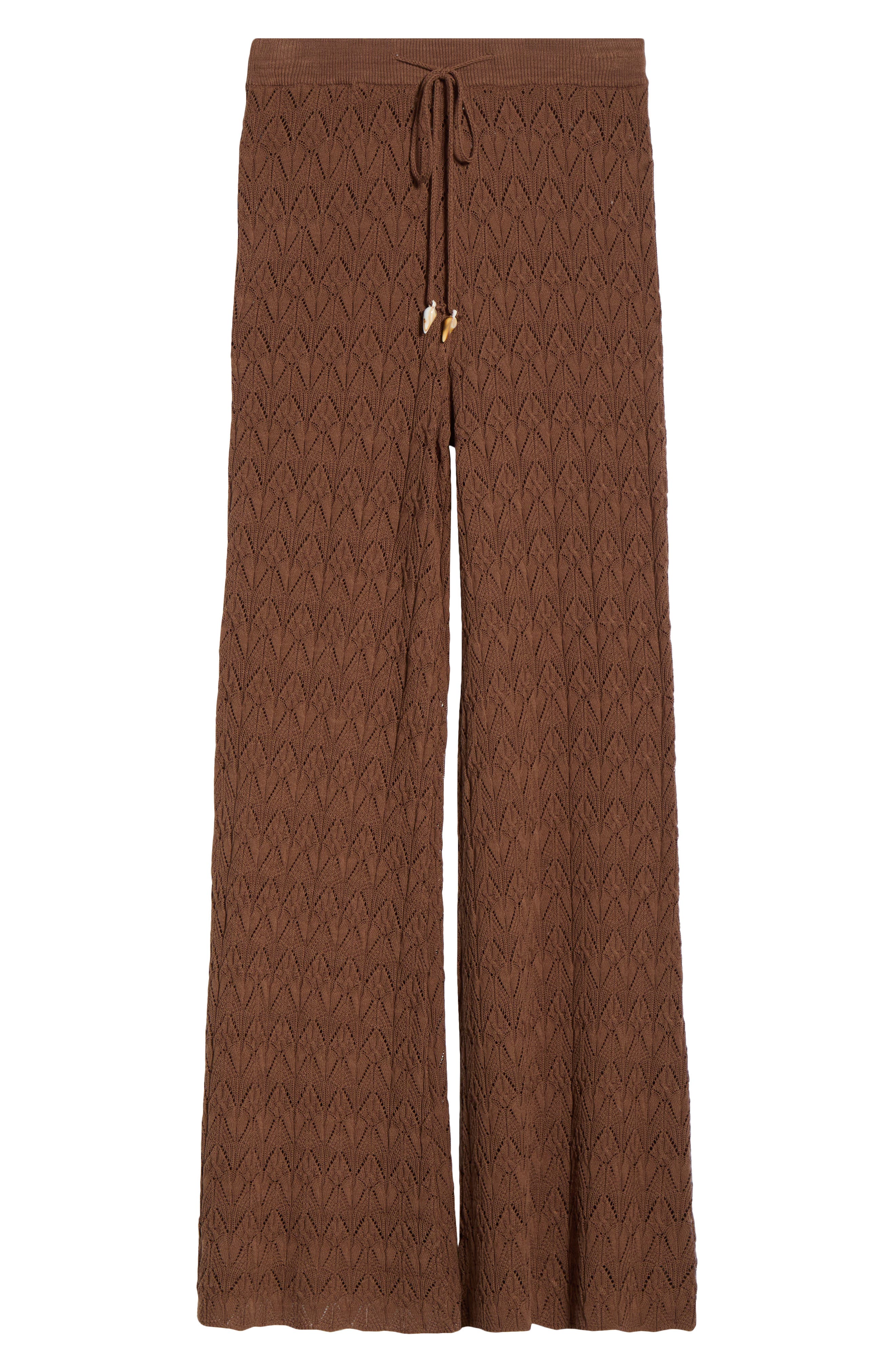 Elan Pointelle Cover-up Sweater Pants In Brown