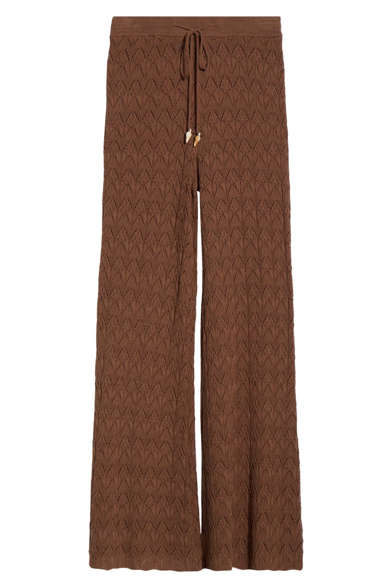 Pointelle Cover-Up Sweater Pants, Alternate, color, BROWN
