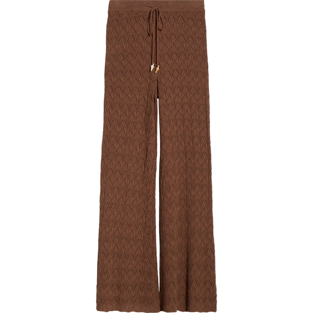 Elan Pointelle Cover-up Sweater Pants In Brown