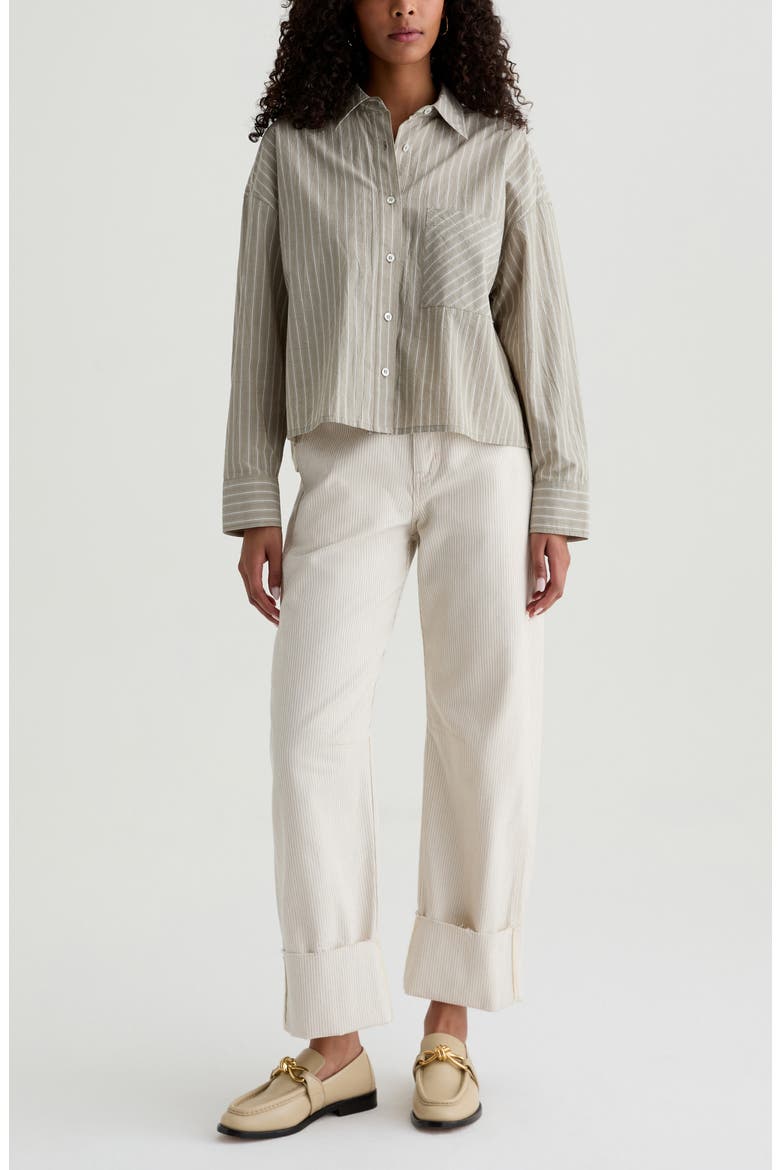 Kellen Relaxed Crop Button-Up Shirt, Alternate, color, STUDIO STRIPE ROSEMARY MULTI