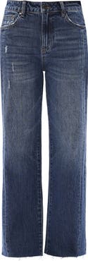 Bayeas High Waist Relaxed Raw Hem Straight Leg Jeans