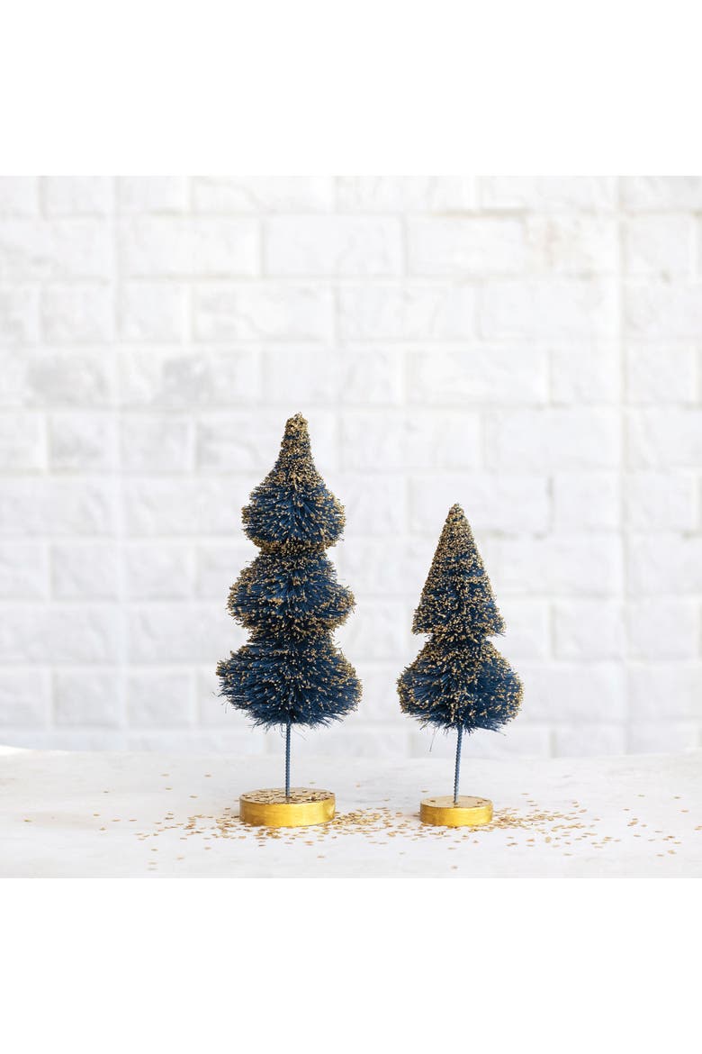 Sisal Bottle Brush Tree with Gold Glitter & Wood Base, Alternate, color, Gold & Blue