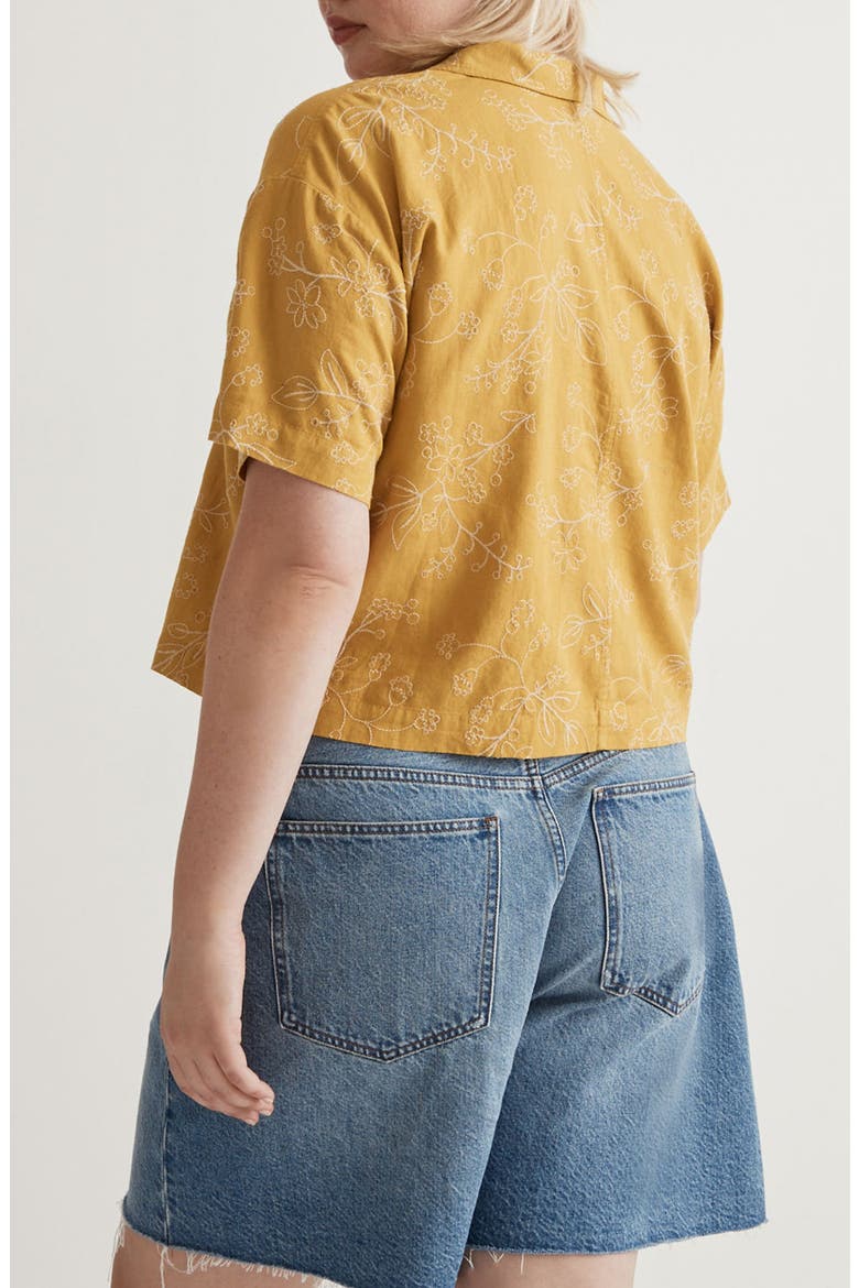 Resort Embroidered Linen Blend Crop Button-Up Shirt, Alternate, color, GILDED CHARTREUSE