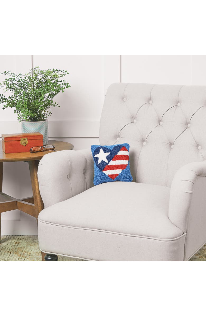 C&F Home Patriotic Heart U.S.A. Flag Hooked Mini Accent Pillow, 8" x 8", Alternate, color, Blue