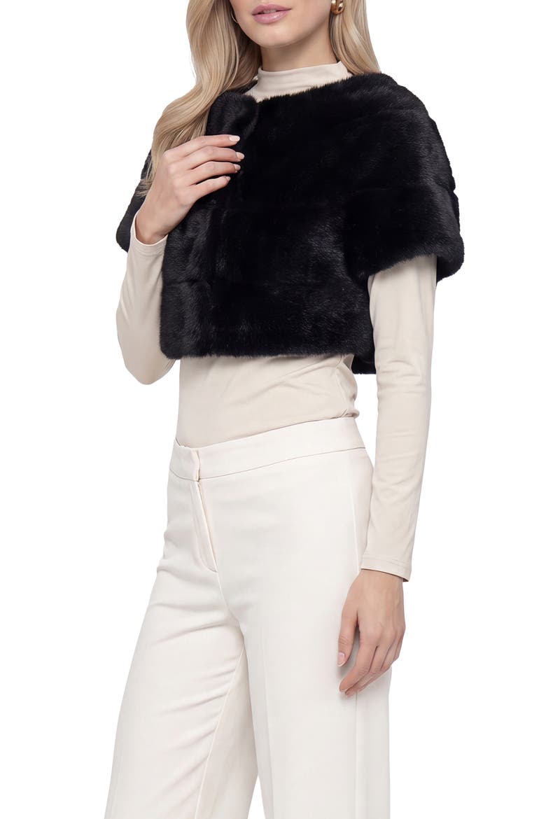 Fur-Free Mink (Faux Fur) Capelet, Alternate, color, BLACK