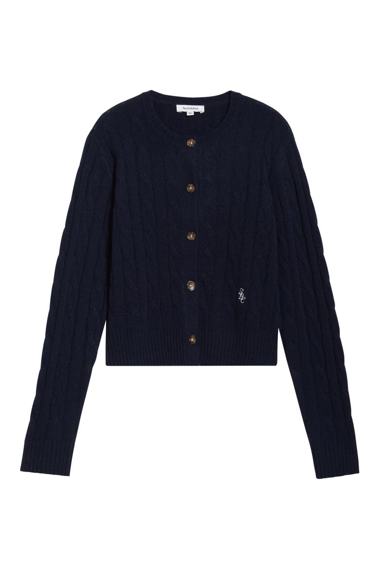 SRC Monogram Cashmere & Wool Cable Knit Cardigan, Main, color, DARK NAVY