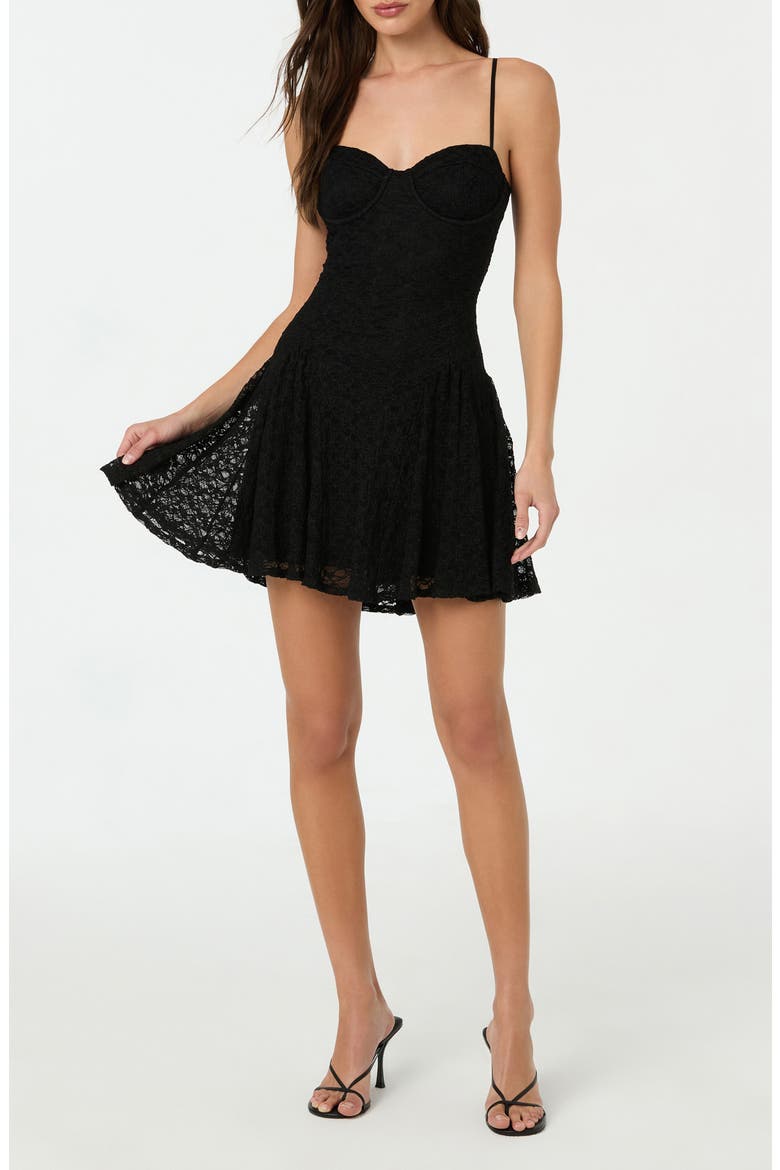 Lace Corset Bodice Minidress, Main, color, BLACK