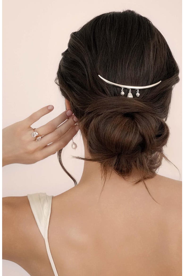 Mermaid Imitation Pearl Barrette, Alternate, color, SILVER