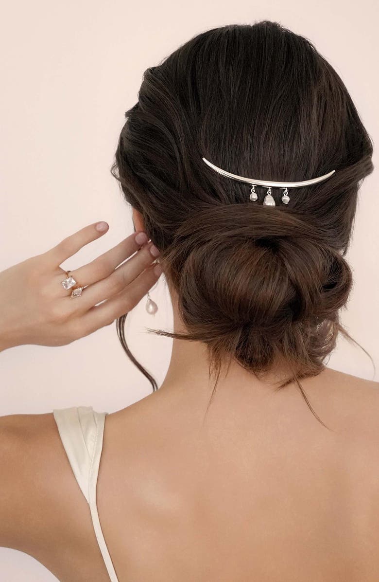 Ettika Mermaid Imitation Pearl Barrette, Alternate, color, Silver