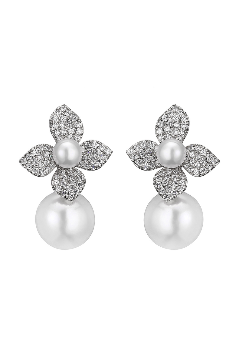 Magnolia Pearl and Crystal Earrings, Main, color, Metallic Silver