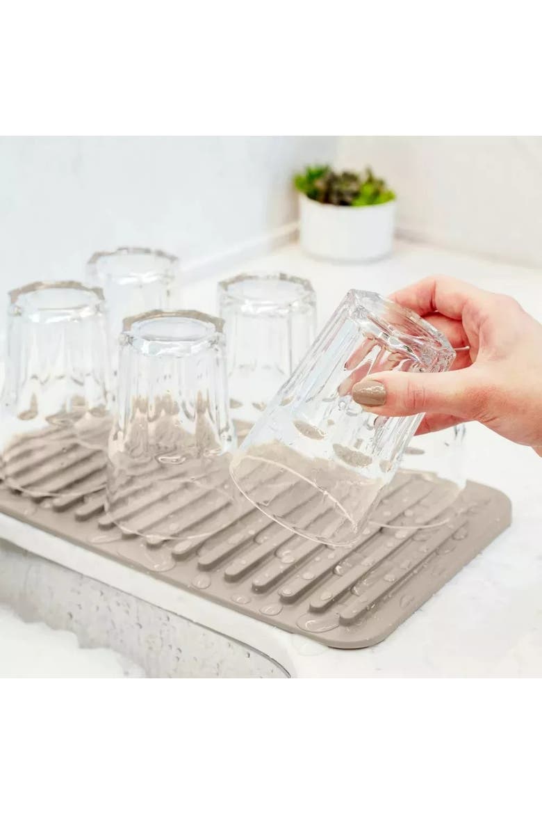 Kitchen Sink Organizer Set 3 Piece, Drying Mat, Soap Dispenser with Sponge Holder and Cutlery Drainer, Alternate, color, Beige