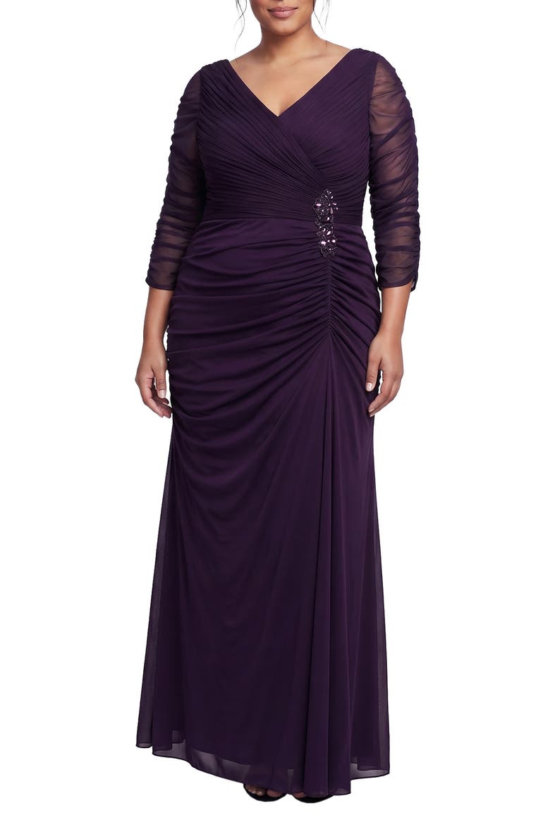 Pleated Chiffon Gown, Main, color, EGGPLANT