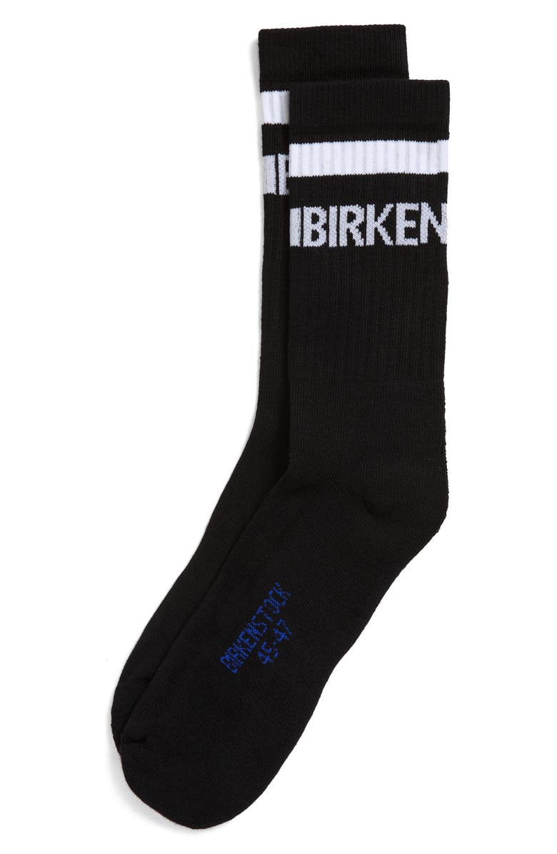 Birkenstock Stripe Logo Crew Socks, Main, color, Black/ White
