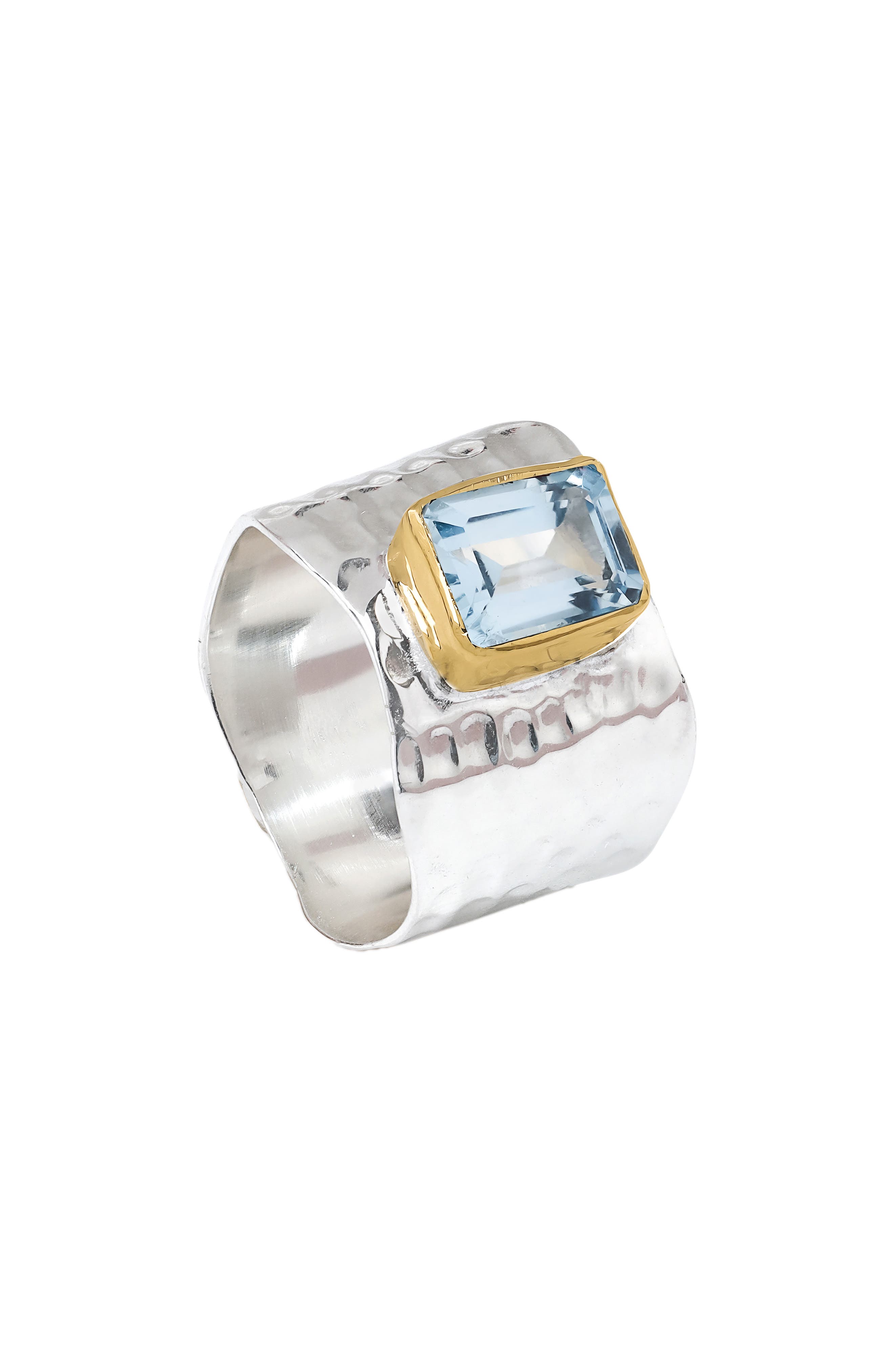 Emerald Cut Blue Topaz Silver Plated Ring