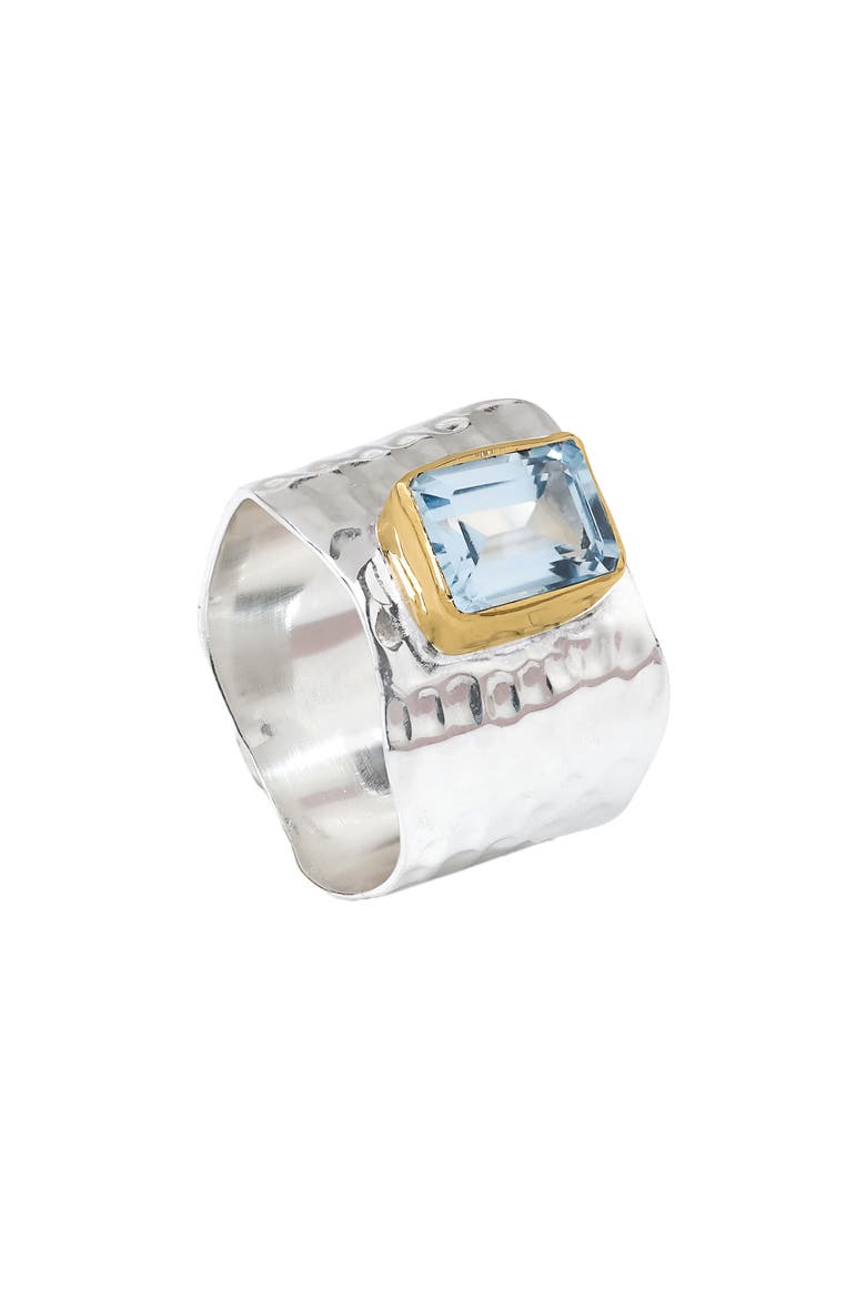Emerald Cut Blue Topaz Silver Plated Ring, Main, color, BLUE