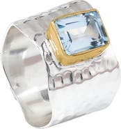 YS GEMS Emerald Cut Blue Topaz Silver Plated Ring