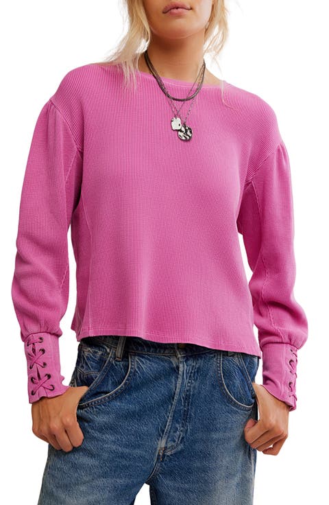 Lapis Lace-Up Cuff Cotton Thermal Top