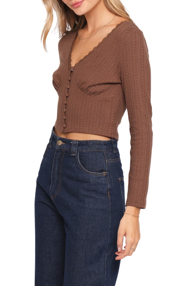 Leslie Button Front Knit Crop Top, Alternate, color, CHOCOLATE