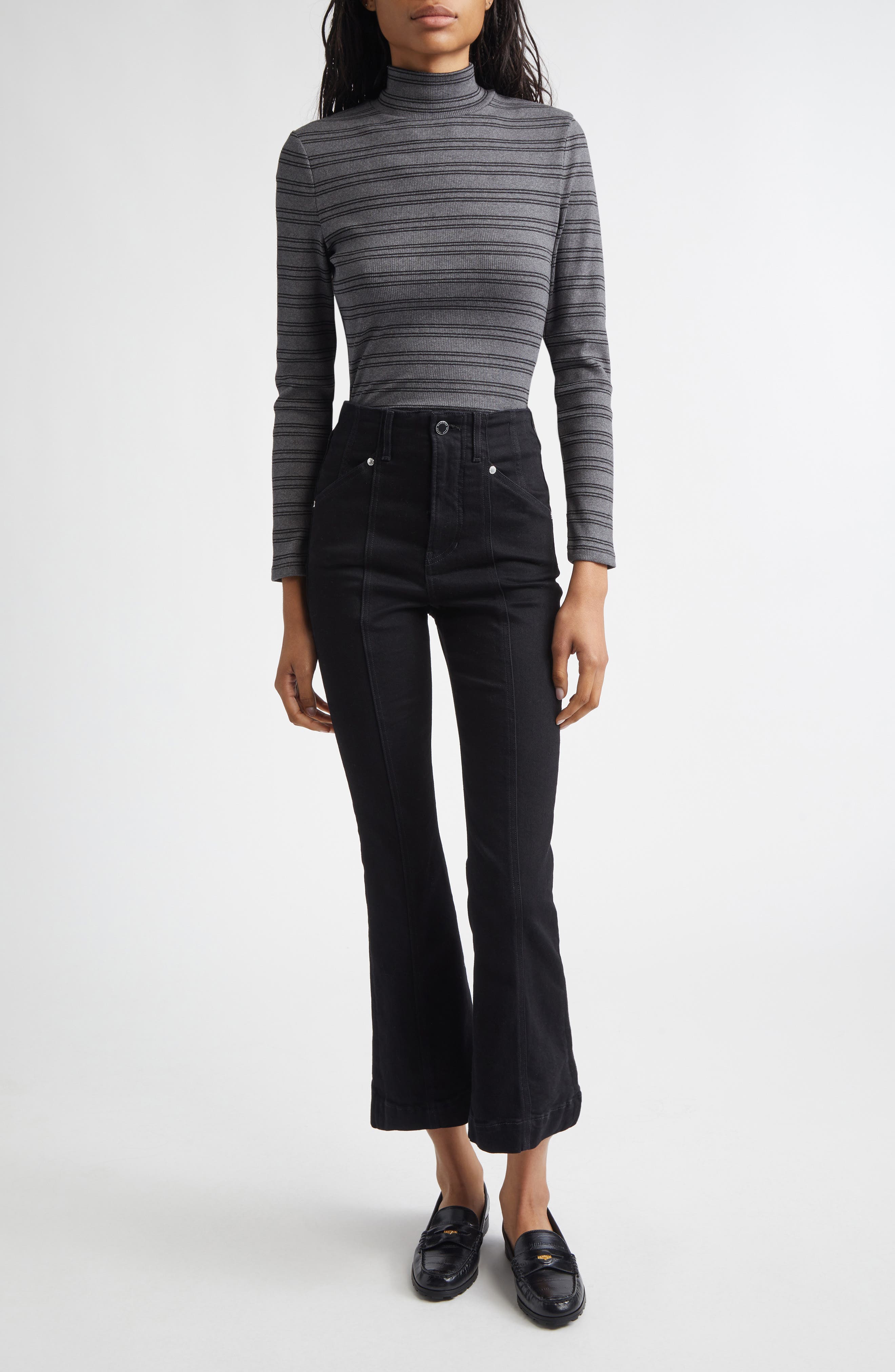 Nate Stripe Turtleneck Cotton Blend Top - image 2