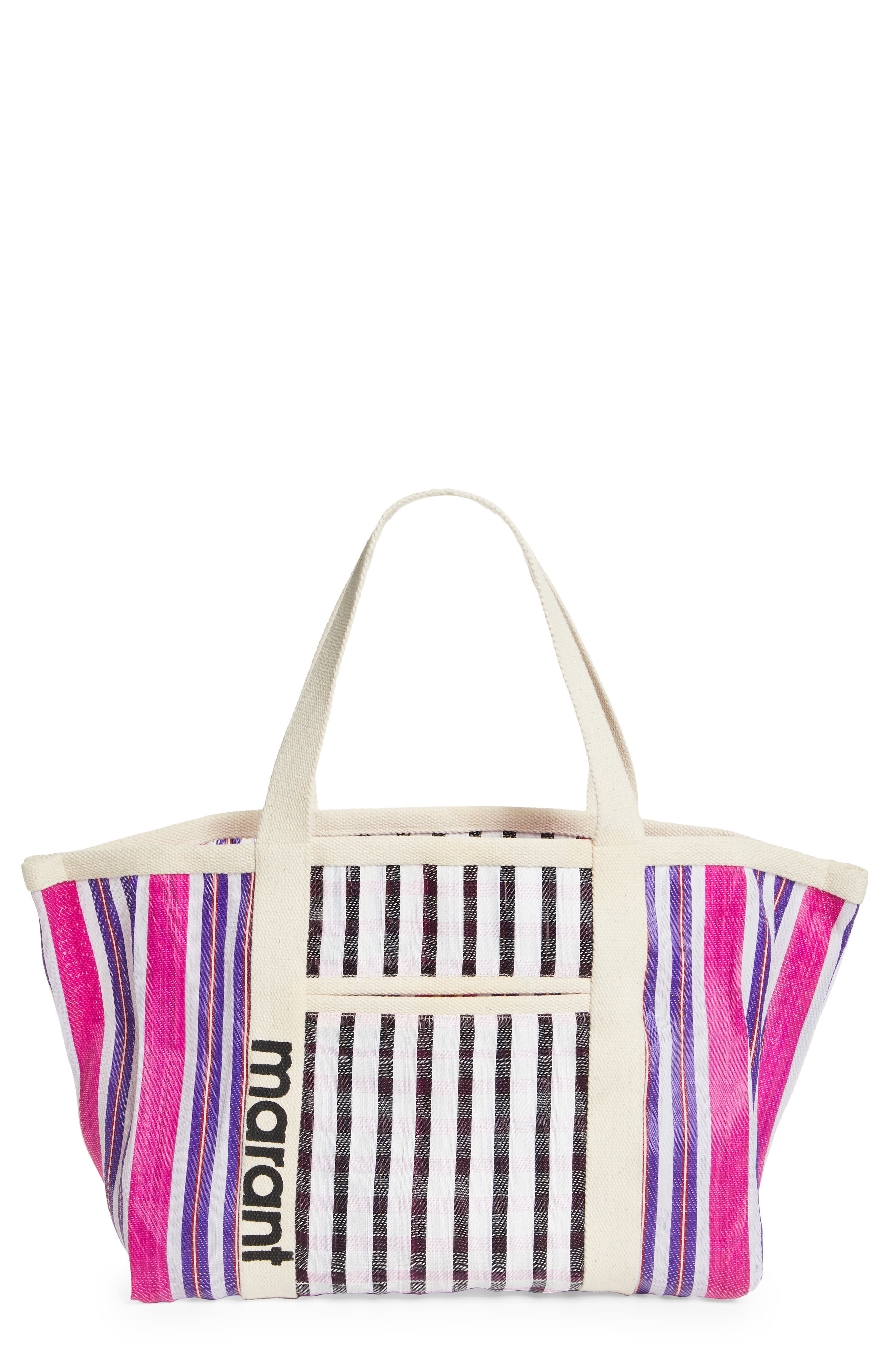 Isabel Marant Darwen Logo Stripe Nylon Tote, Main, color, 