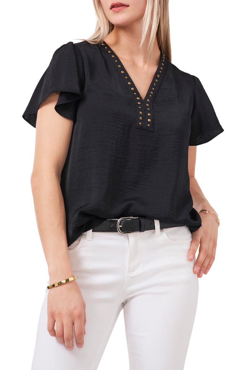 Vince Camuto Studded V-Neck Blouse, Main, color, 