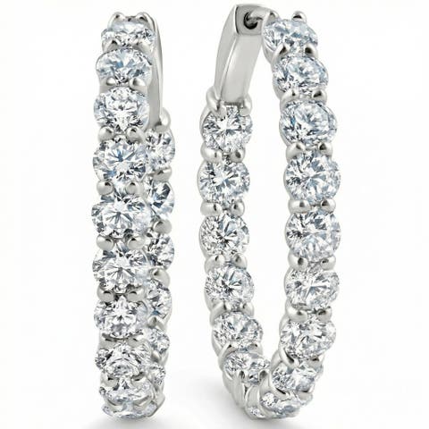 5 1/2Ct Diamond Inside Outside Hoops 14 Gold Earrings Lab Grown 1" Tall