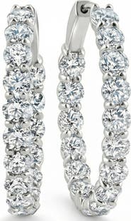 Bliss Diamond 5 1/2Ct Diamond Inside Outside Hoops 14 Gold Earrings Lab Grown 1" Tall
