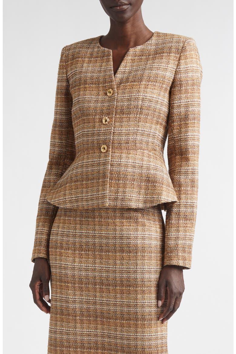Margaret Gilded Tweed Peplum Jacket, Main, color, COPPER MULTI