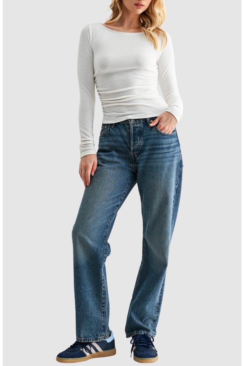 Side Cinched Long Sleeve Top, Alternate, color, IVORY