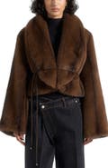 Manière De Voir Nola Fur Shawl Jacket with Leather Belt