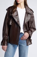 Pixie Market Tie Waist Faux Leather Trench Coat