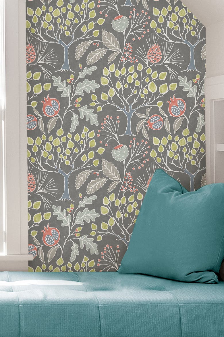 Groovy Garden Grey Peel & Stick Wallpaper, Alternate, color, MULTICOLOR