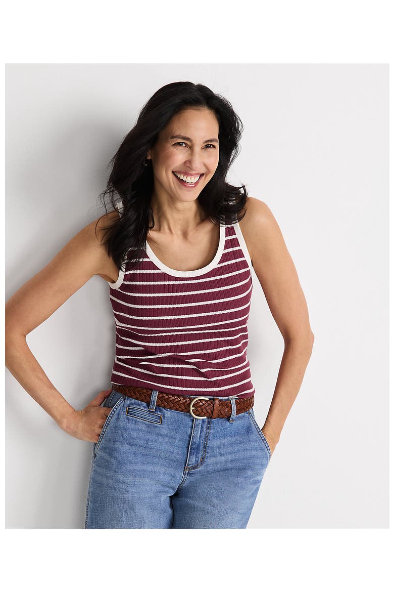 Pointelle Rib UNeck Tank, Alternate, color, Burgundy/Ivory Breton Stripe