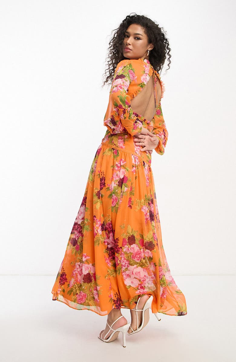 ASOS DESIGN Floral Print Ruched Long Sleeve Chiffon Maxi Dress, Alternate, color,