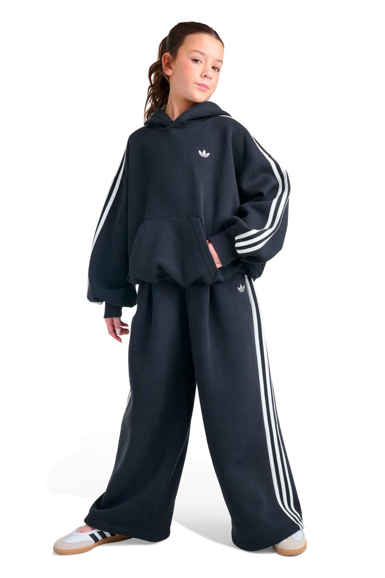 Kids' Pleated Wide Leg Fleece Pants, Alternate, color, BLACK