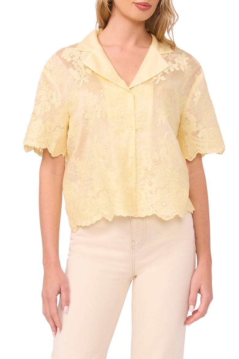 Sheer Floral Camp Shirt, Main, color, LEMON CREAM