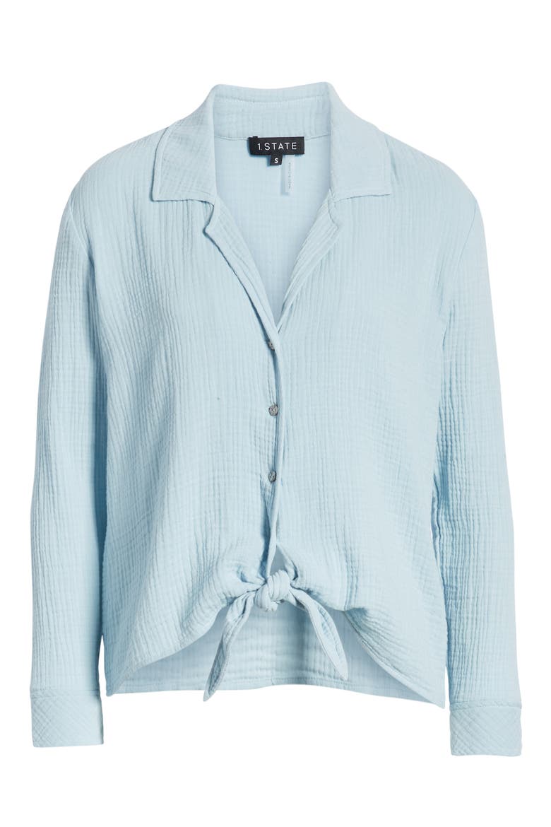 Button-Up Tie Front Top, Alternate, color, BLUEBELL
