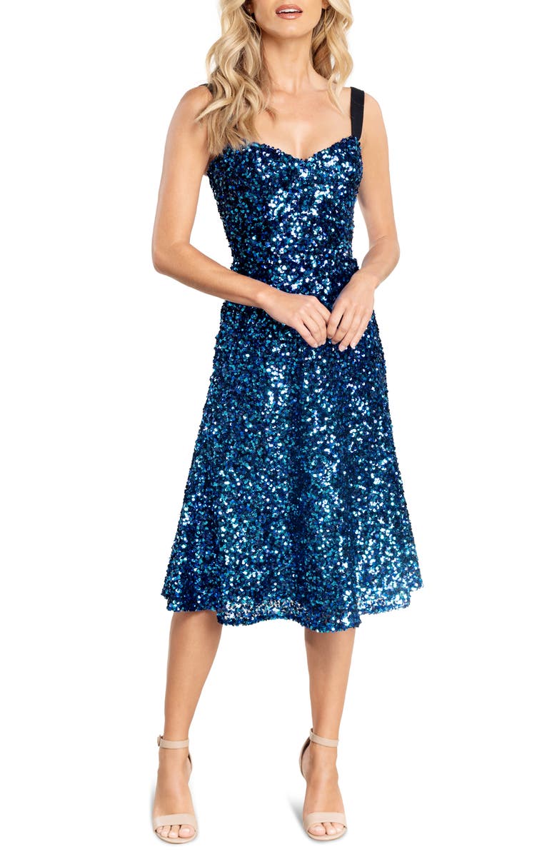 Dress the Population Elena Sequin Fit & Flare Dress, Main, color,