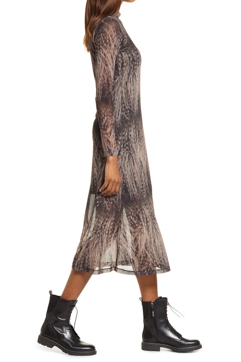 Hanna Pembury Print Long Sleeve Midi Dress, Alternate, color, MINK PINK