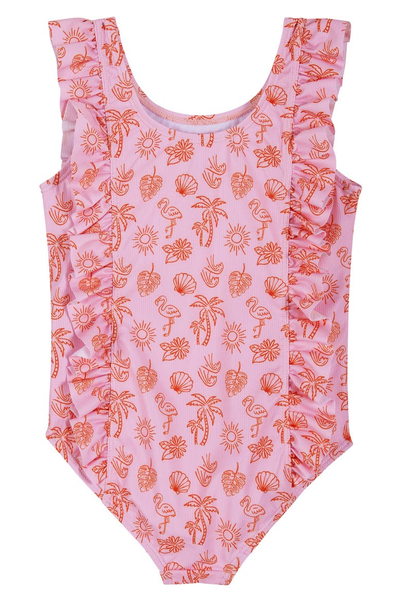 Kids' Beach Icon Ruffle One-Piece Swimsuit, Alternate, color, PINK BEACH