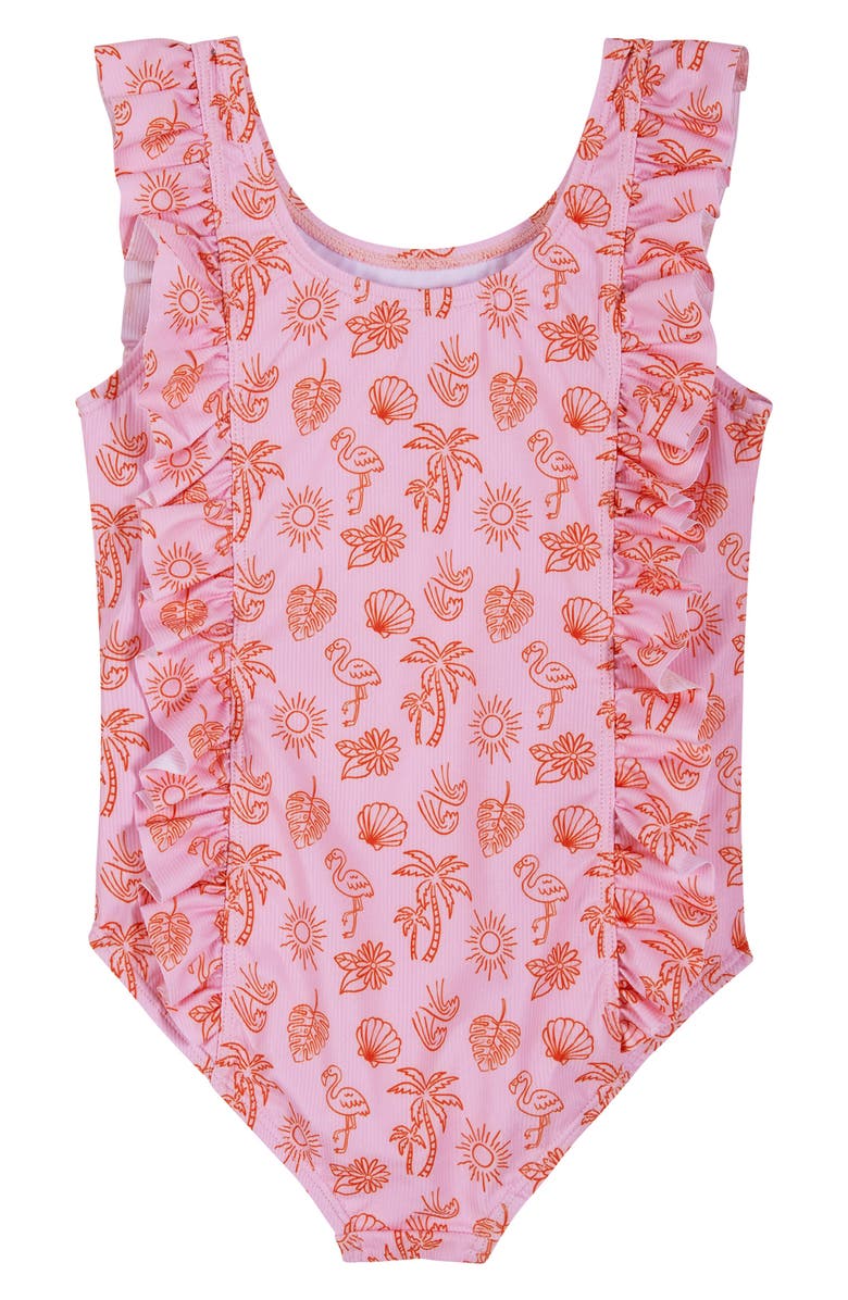 Andy & Evan Kids' Beach Icon Ruffle One-Piece Swimsuit, Alternate, color, Pink Beach