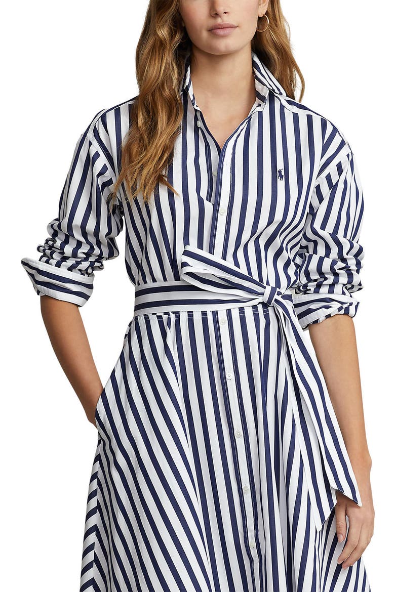 Stripe Long Sleeve Cotton Shirtdress, Alternate, color, 970A NVY/W