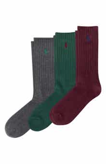 Assorted 3-Pack Ribbed Cotton Blend Crew Socks